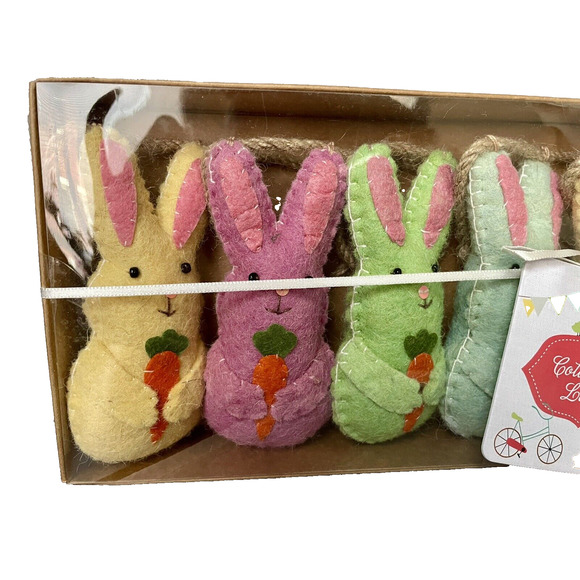 COTTONTAIL LANE 6ft Felt Pastel Easter Bunny Rabbit & Carrots Spring Garland NEW - Picture 4 of 6